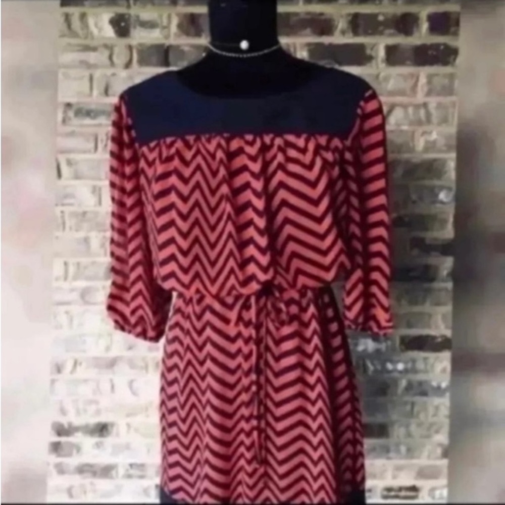 CHEVRON DRESS WITH DRAWSTRING WAIST - Picture 11 of 12
